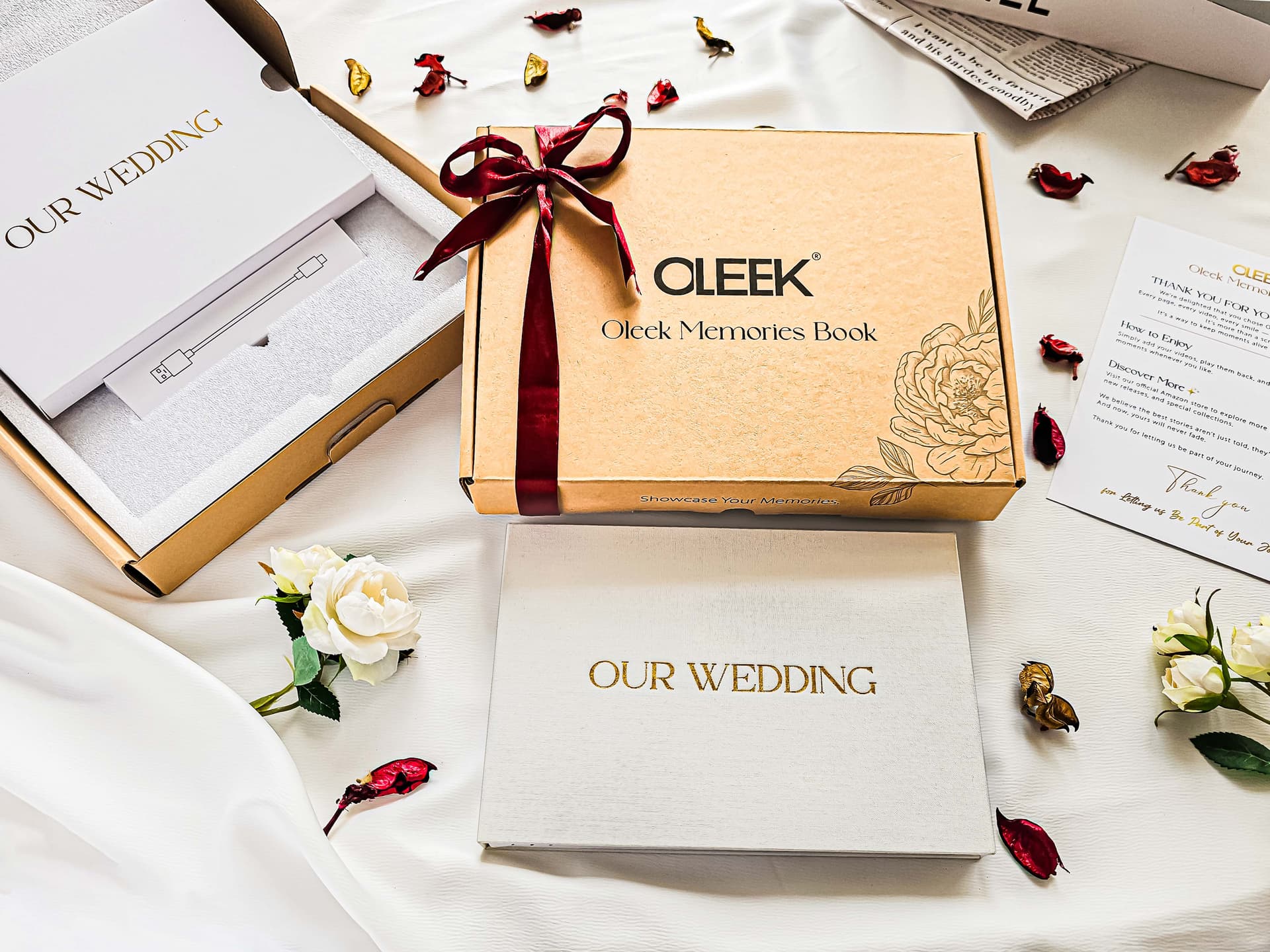 OLEEK Memories Book - Our Wedding video album open and playing